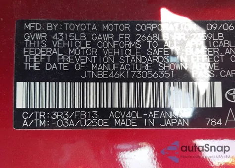 2007 Toyota Camry Le z USA, uszkodzony, nr VIN JTNBE46K173056351